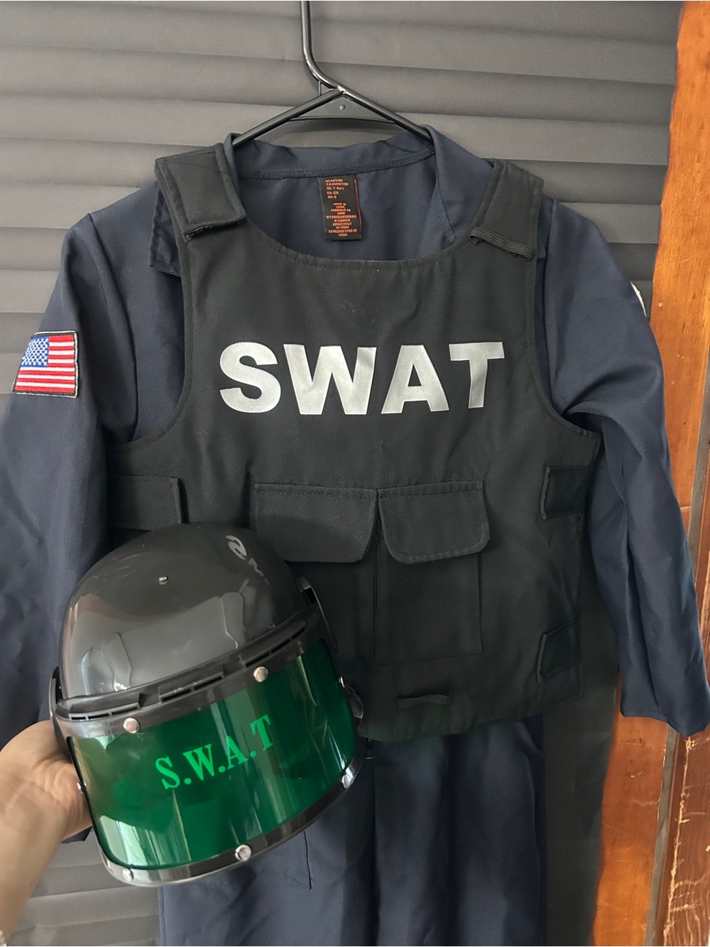 Kids SWAT Costume Vest and Helmet Set - Black with Green Visor